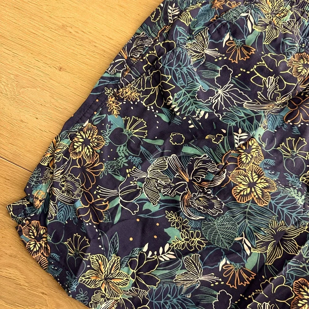 Men's Floral Swim Trunks - Navy Blue with Teal & Gold Accents